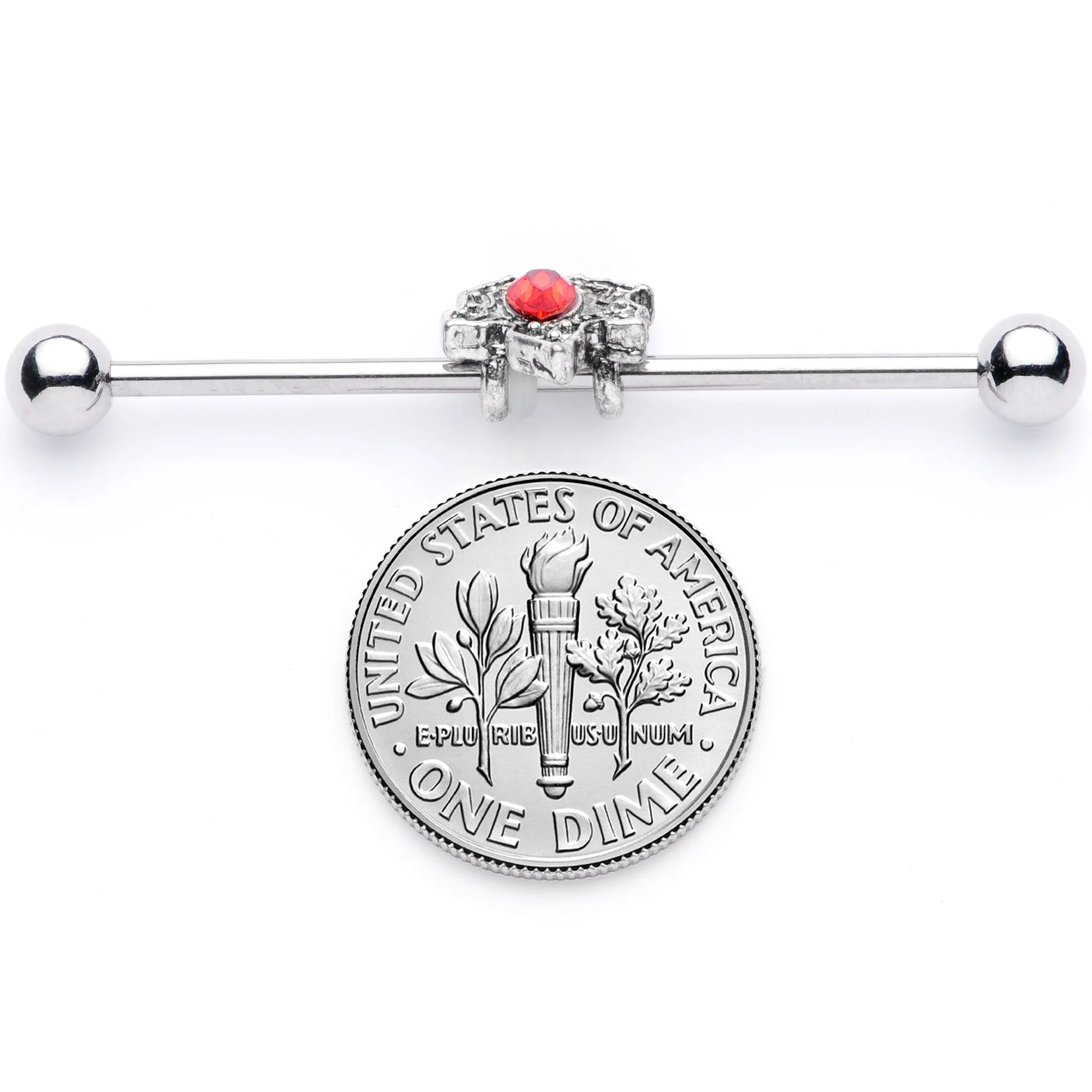 14 Gauge Red Gem Holiday Holly Leaf Christmas Industrial Barbell 38mm
