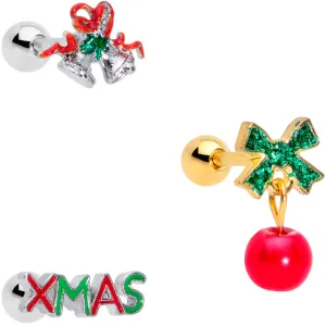 16 Gauge 1/4 Merry Christmas Cartilage Tragus Set of 3
