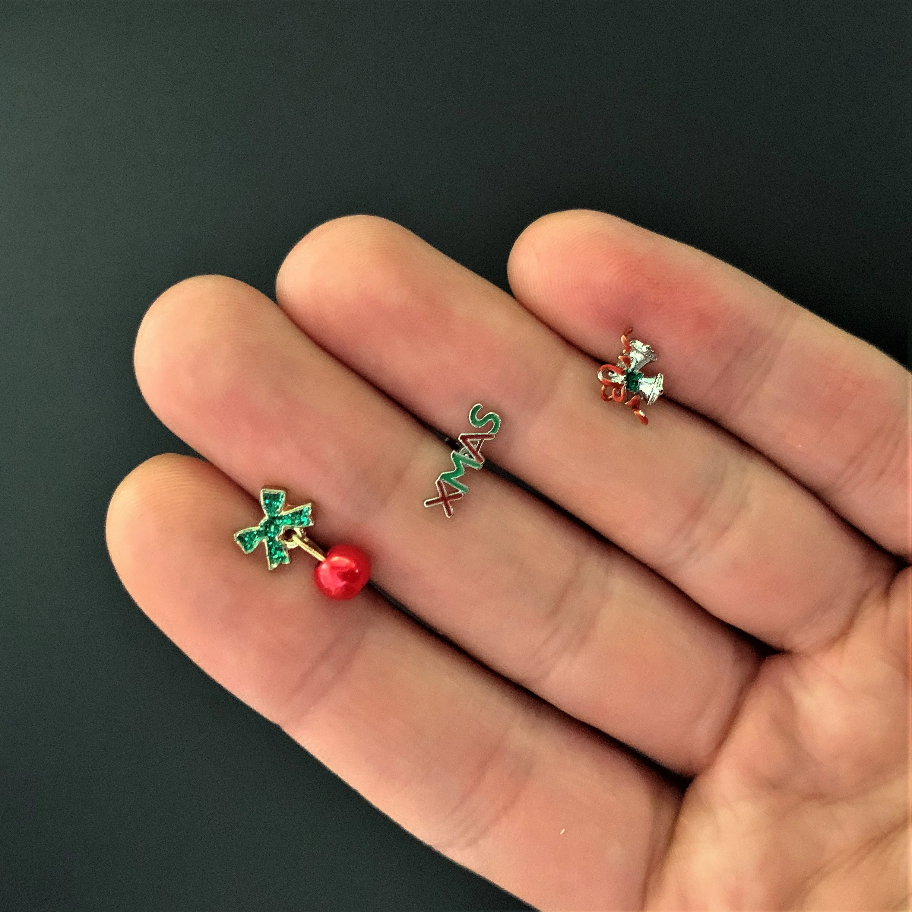 16 Gauge 1/4 Merry Christmas Cartilage Tragus Set of 3