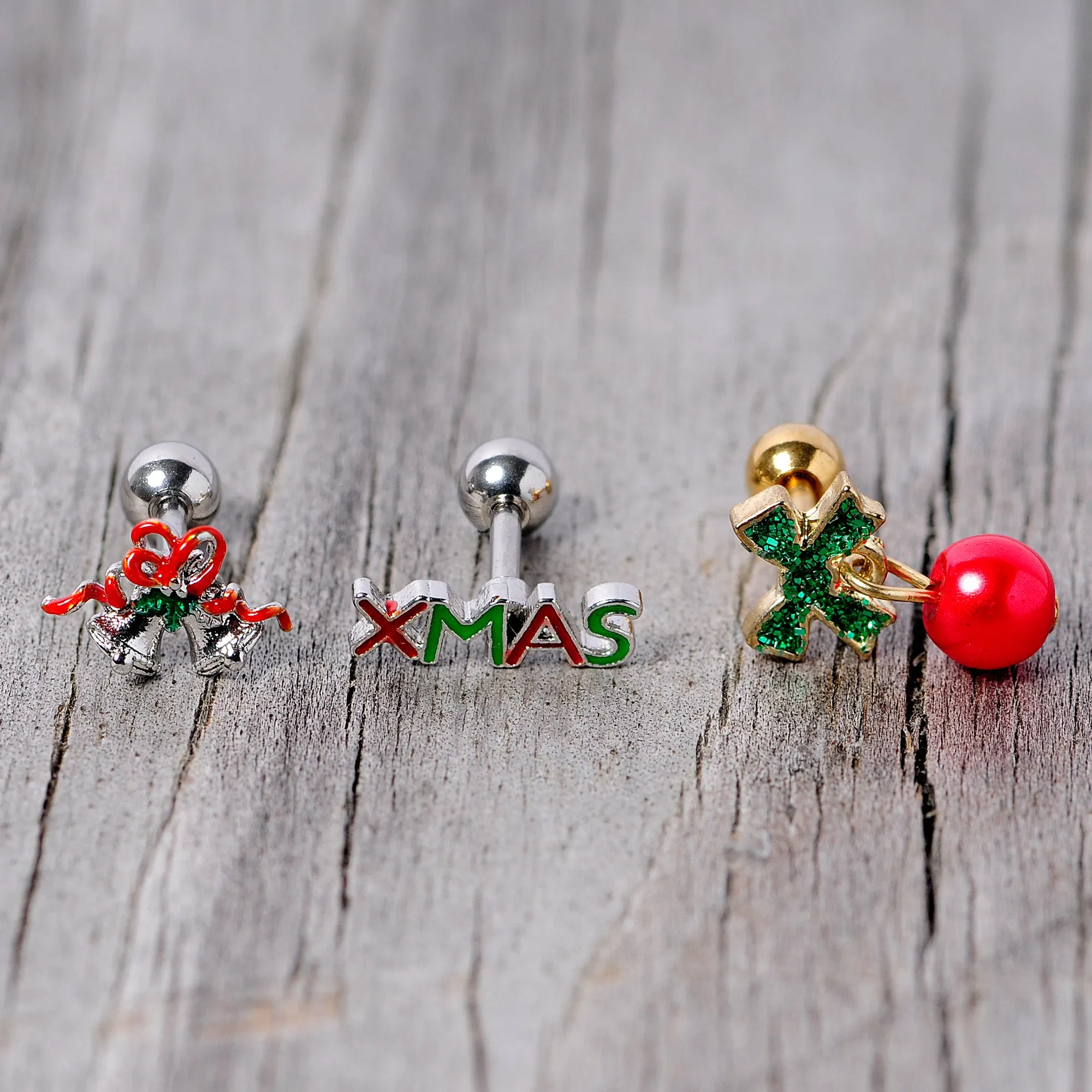 16 Gauge 1/4 Merry Christmas Cartilage Tragus Set of 3