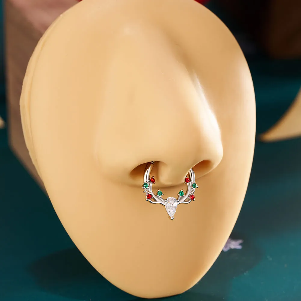 16G Antler Colorful Gemstone Hinged Segment Septum Ring