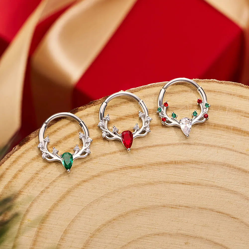 16G Antler Colorful Gemstone Hinged Segment Septum Ring