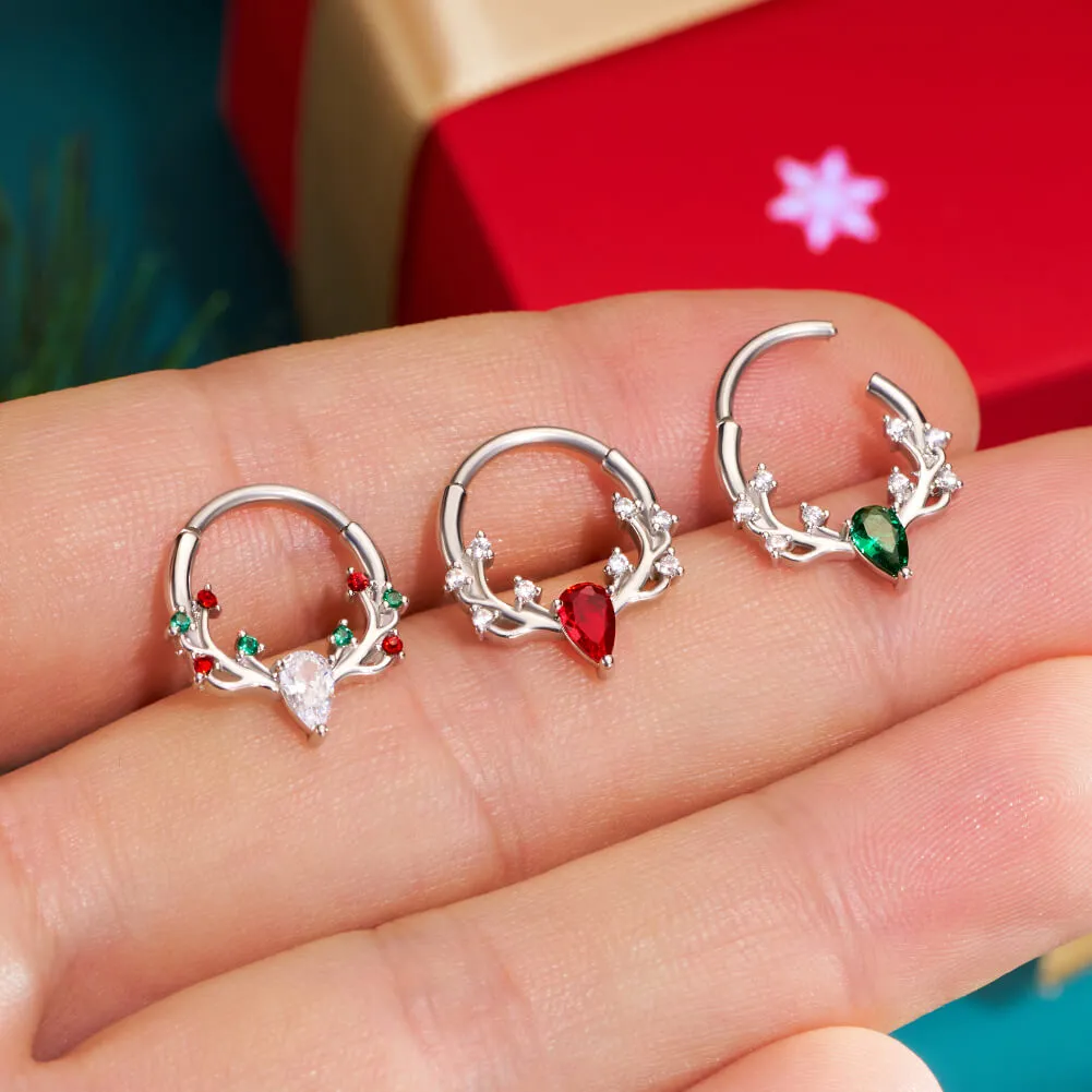 16G Antler Colorful Gemstone Hinged Segment Septum Ring