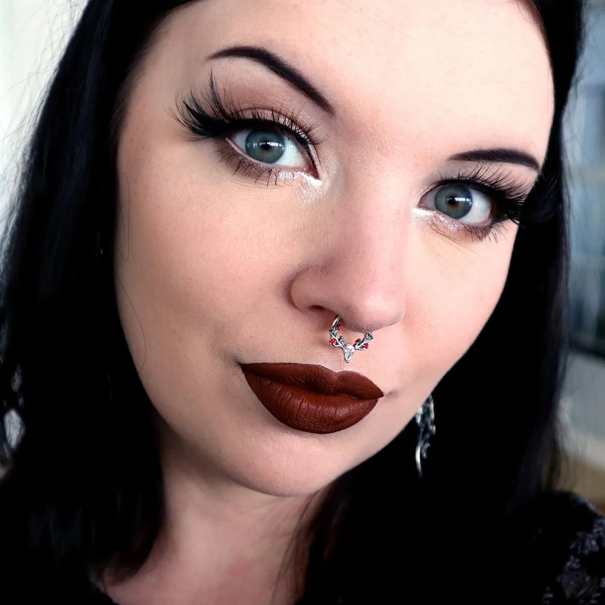 16G Antler Colorful Gemstone Hinged Segment Septum Ring