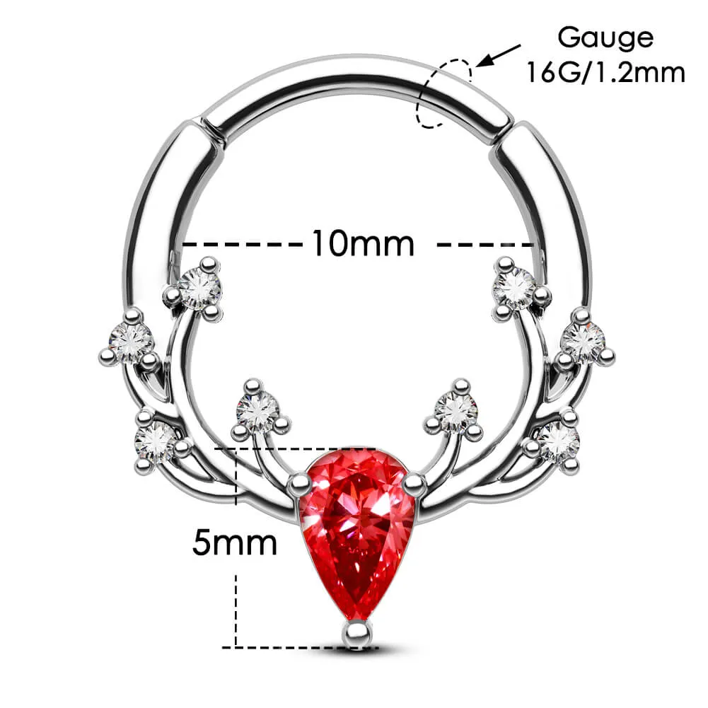 16G Antler Colorful Gemstone Hinged Segment Septum Ring