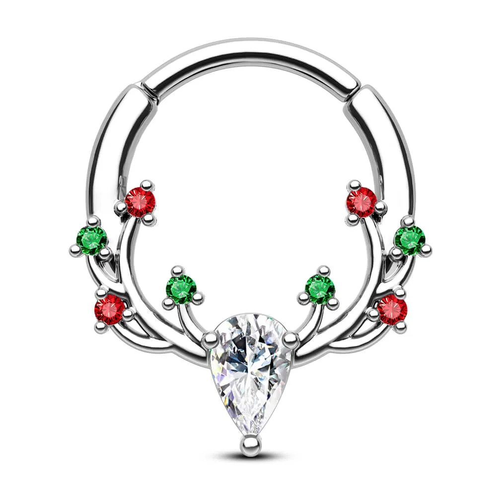 16G Antler Colorful Gemstone Hinged Segment Septum Ring