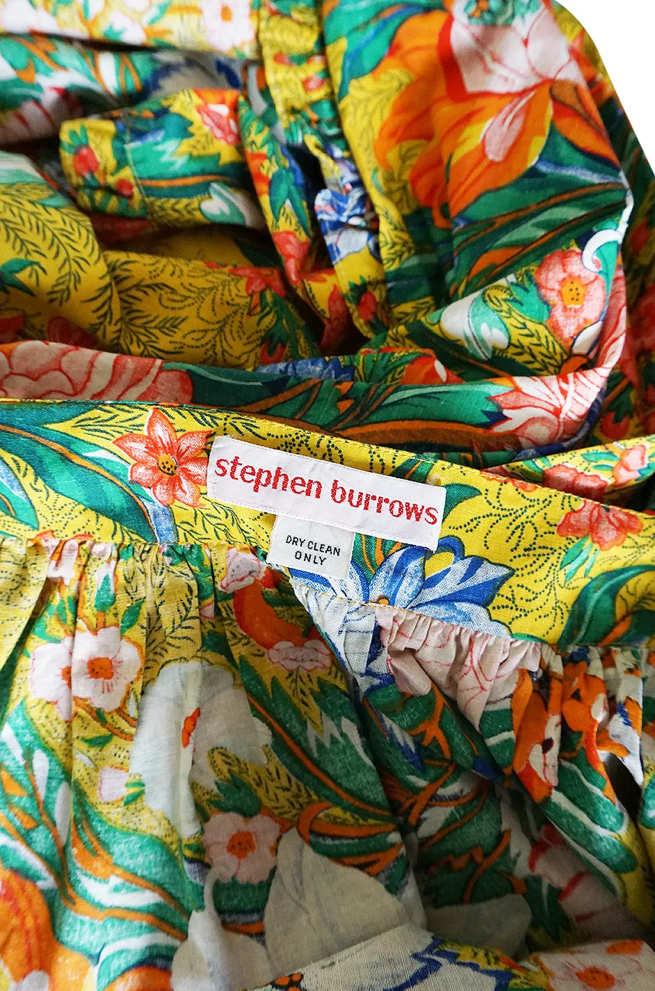 1970s Stephen Burrows Floral Cotton Print Wrap Maxi Skirt