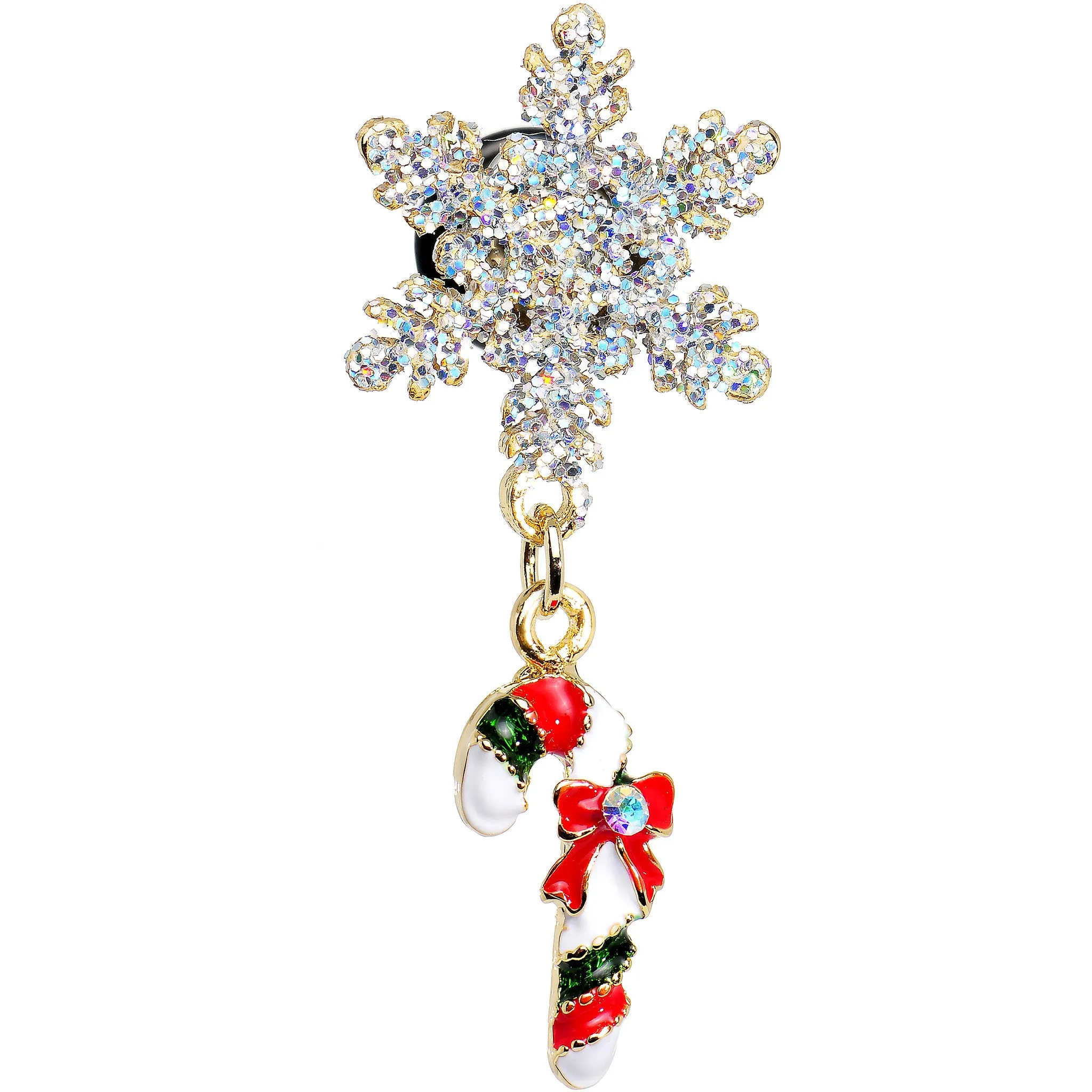 2 Gauge Snowflake and Candy Cane Christmas Single Flare Dangle Plug