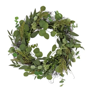 22" Eucalyptus and Baby's Breath Spring Wreath Green Traditional