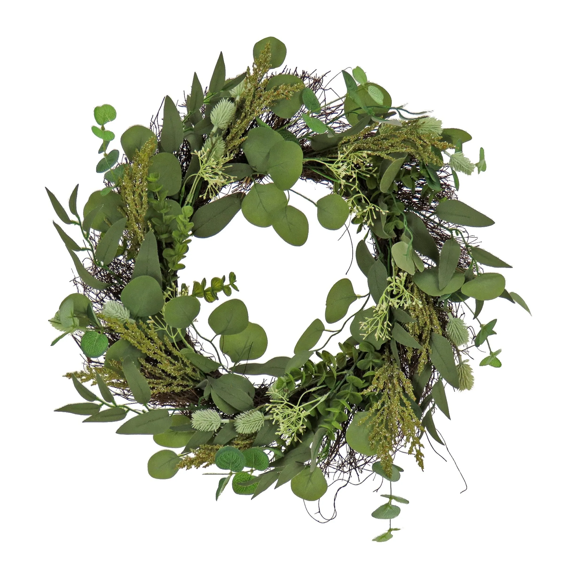 22" Eucalyptus and Baby's Breath Spring Wreath Green Traditional