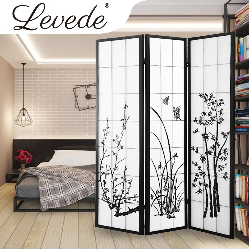 3 Panel Room Divider Privacy Screen Door Pine Wood Stand Fringe