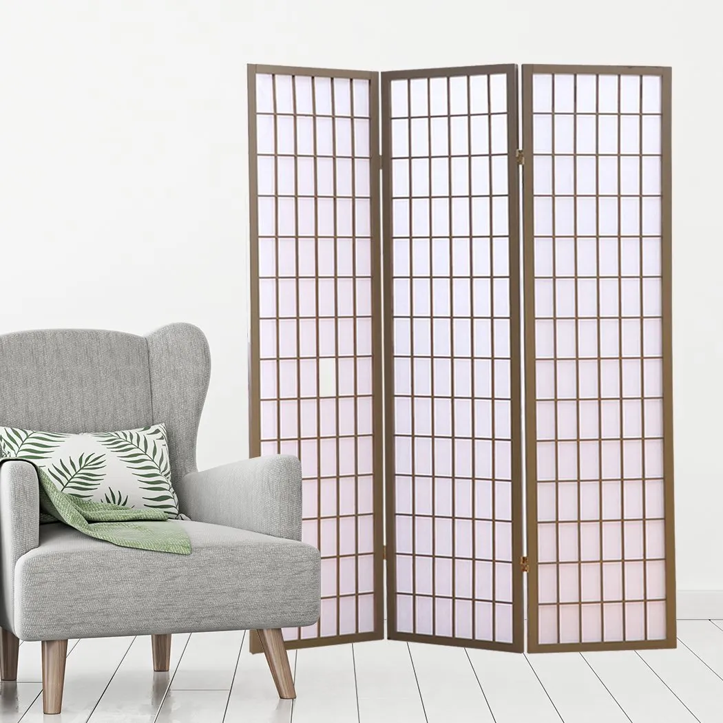3 Panel Room Divider Screen Door Stand Privacy Fringe Wood Fold Grey