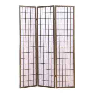 3 Panel Room Divider Screen Door Stand Privacy Fringe Wood Fold Grey