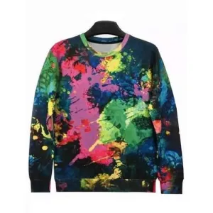 3D Color Block Splatter Paint Print Sweatshirt - L