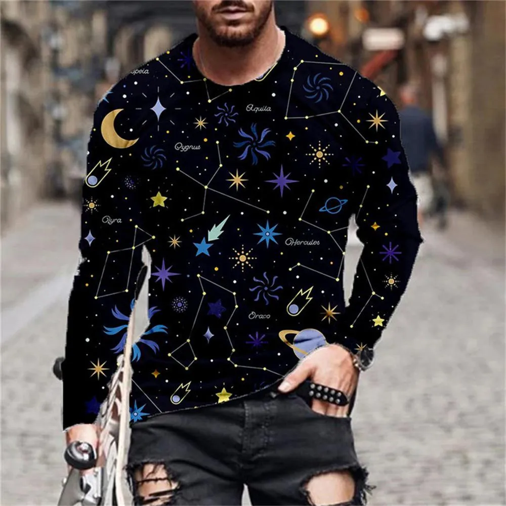 3D Graphic Printed Long Sleeve Shirts Sun & Moon