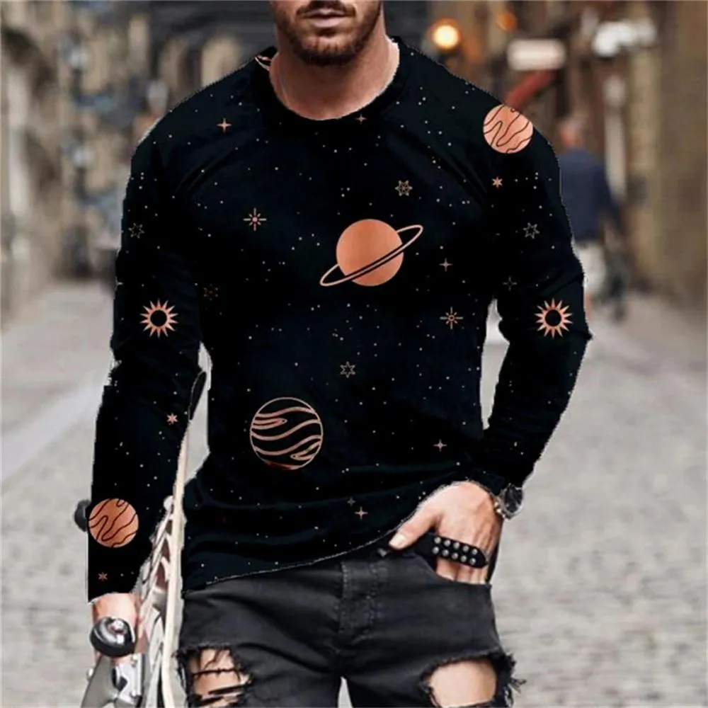 3D Graphic Printed Long Sleeve Shirts Sun & Moon