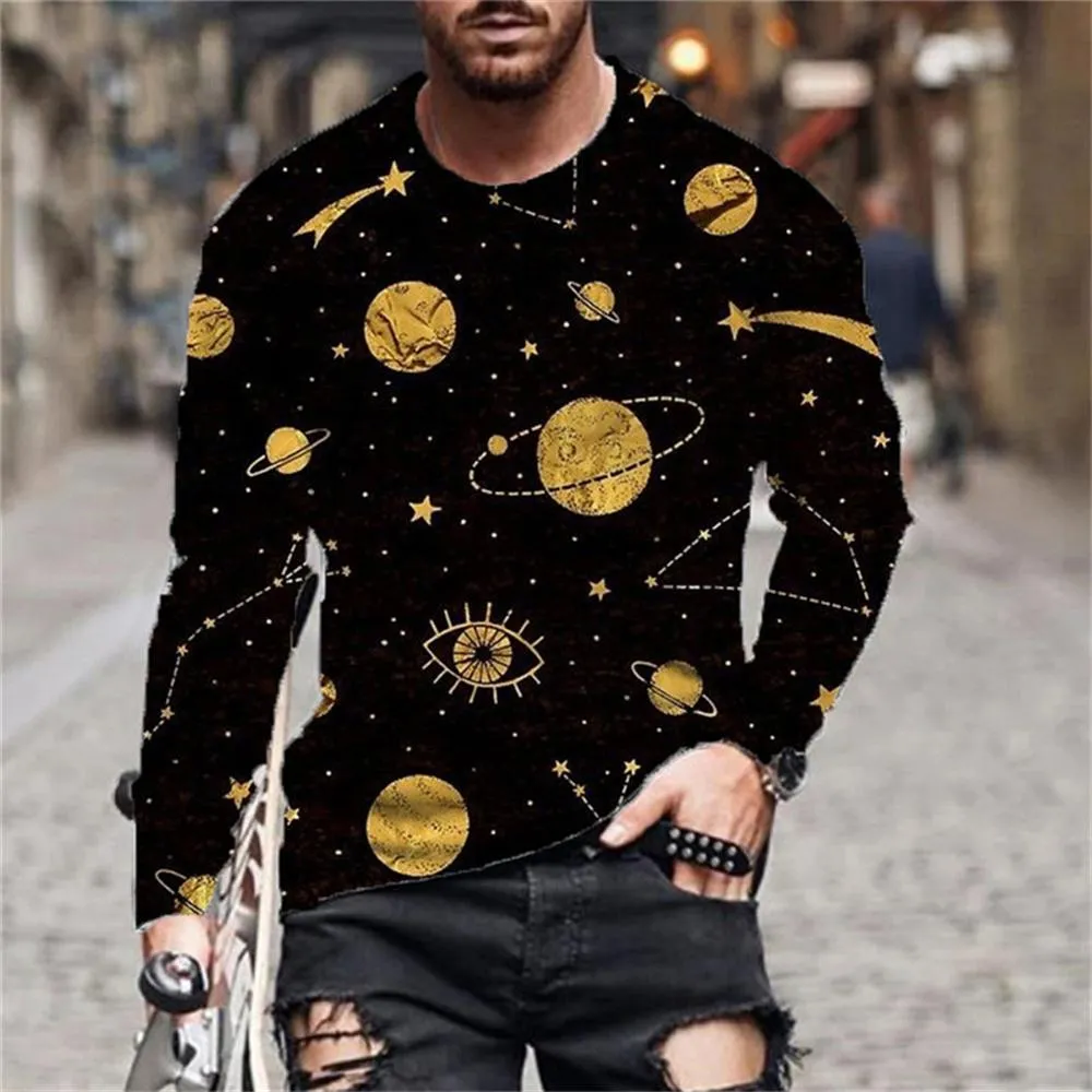 3D Graphic Printed Long Sleeve Shirts Sun & Moon