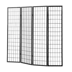 4 Panel Free Standing Foldable  Room Divider Privacy Screen Black Frame