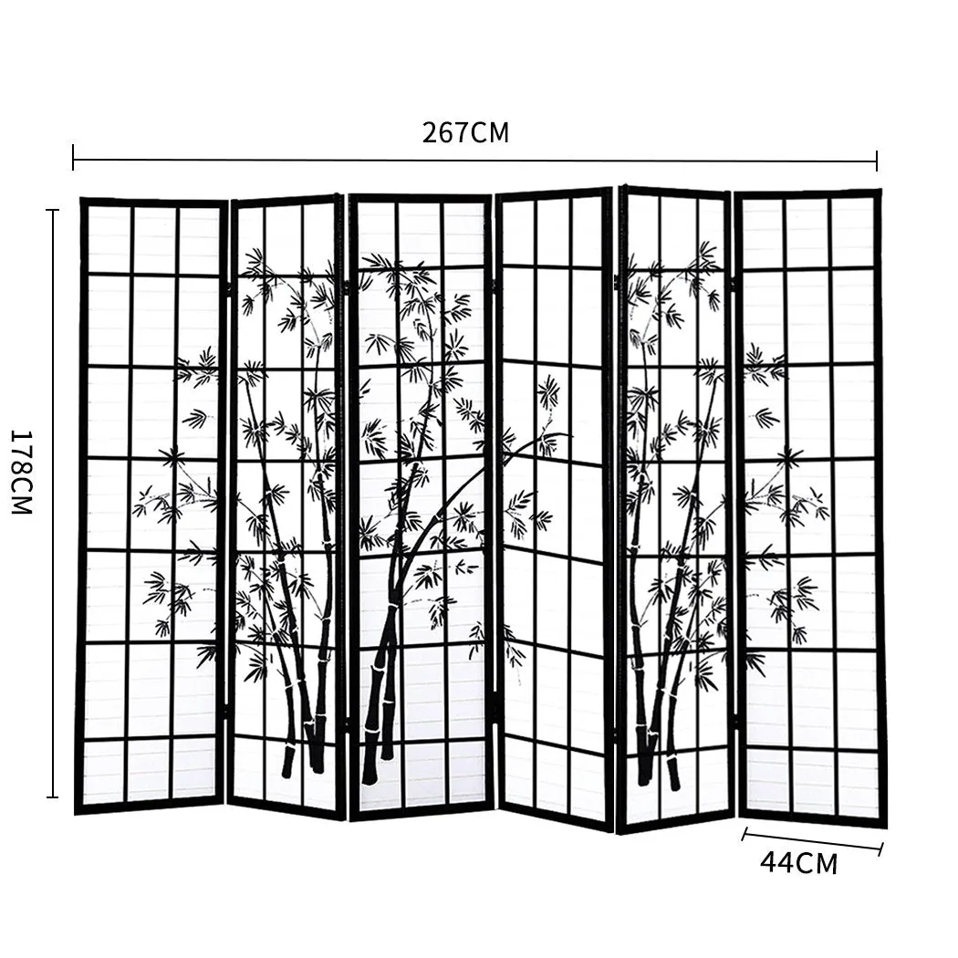 6 Panel Free Standing Foldable  Room Divider Privacy Screen Bamboo Print