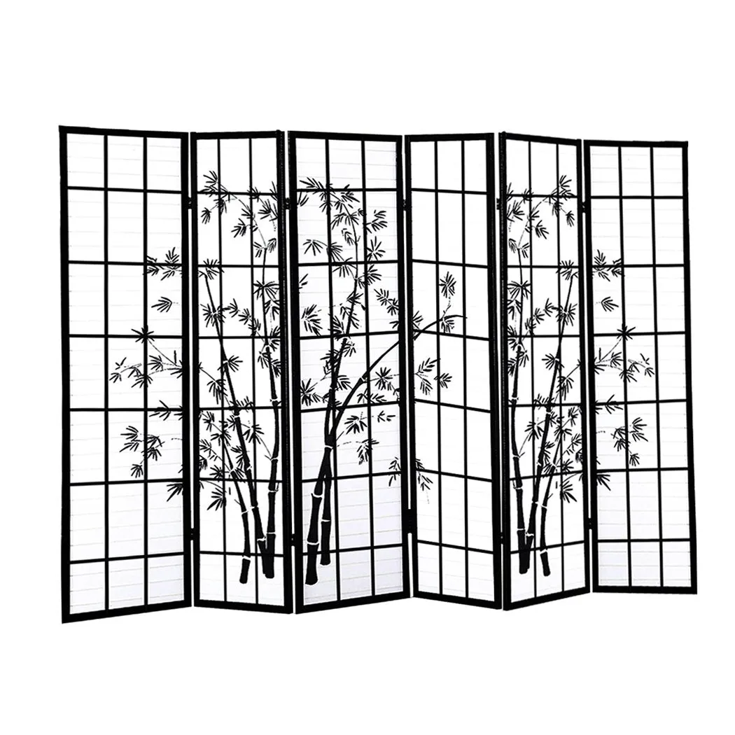 6 Panel Free Standing Foldable  Room Divider Privacy Screen Bamboo Print
