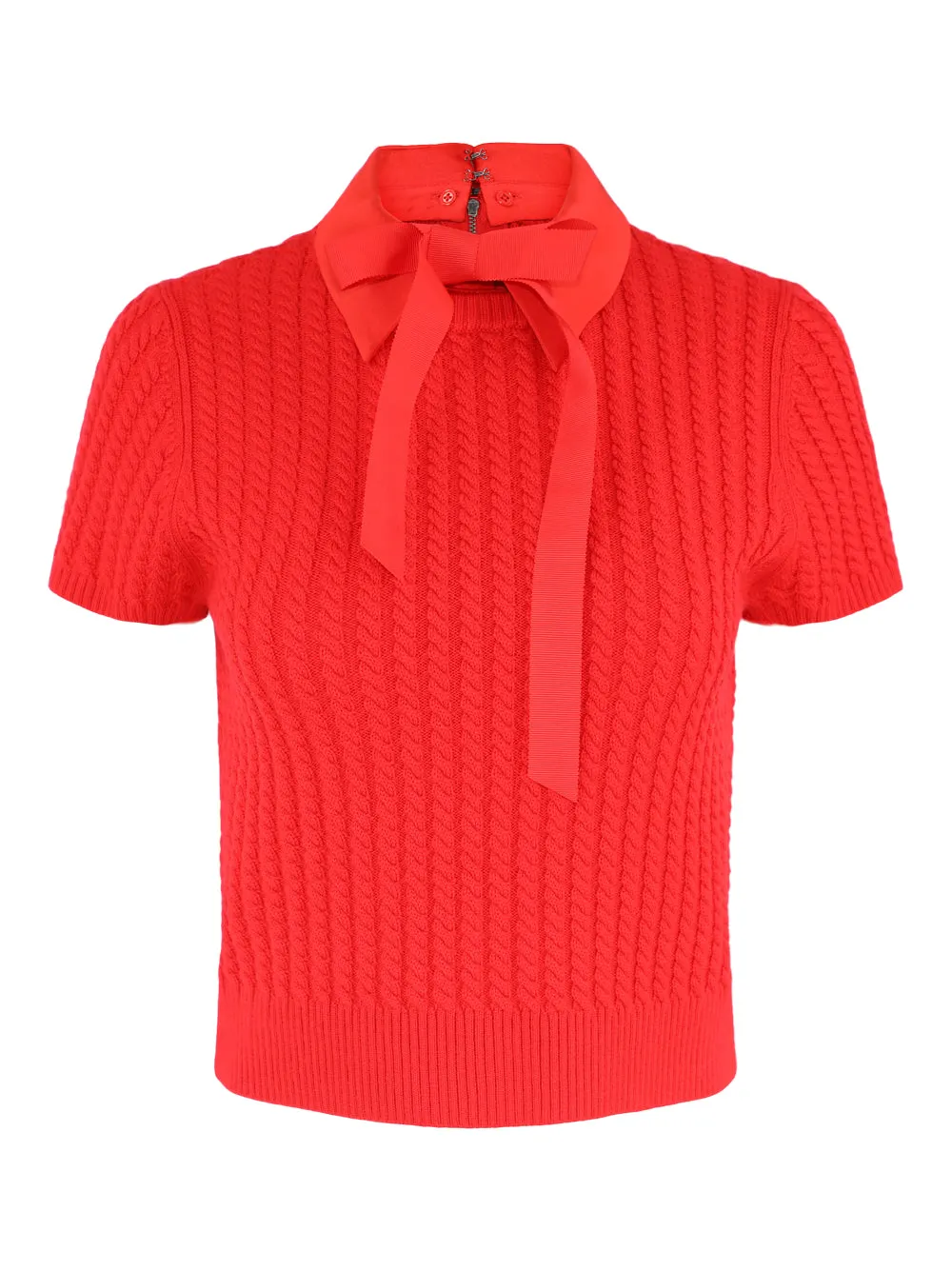 Alice   Olivia Abbott Short Sleeve Pullover with Woven Collar in Bright Ruby