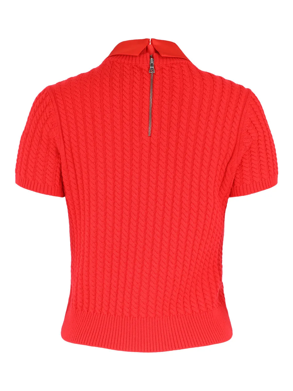 Alice   Olivia Abbott Short Sleeve Pullover with Woven Collar in Bright Ruby