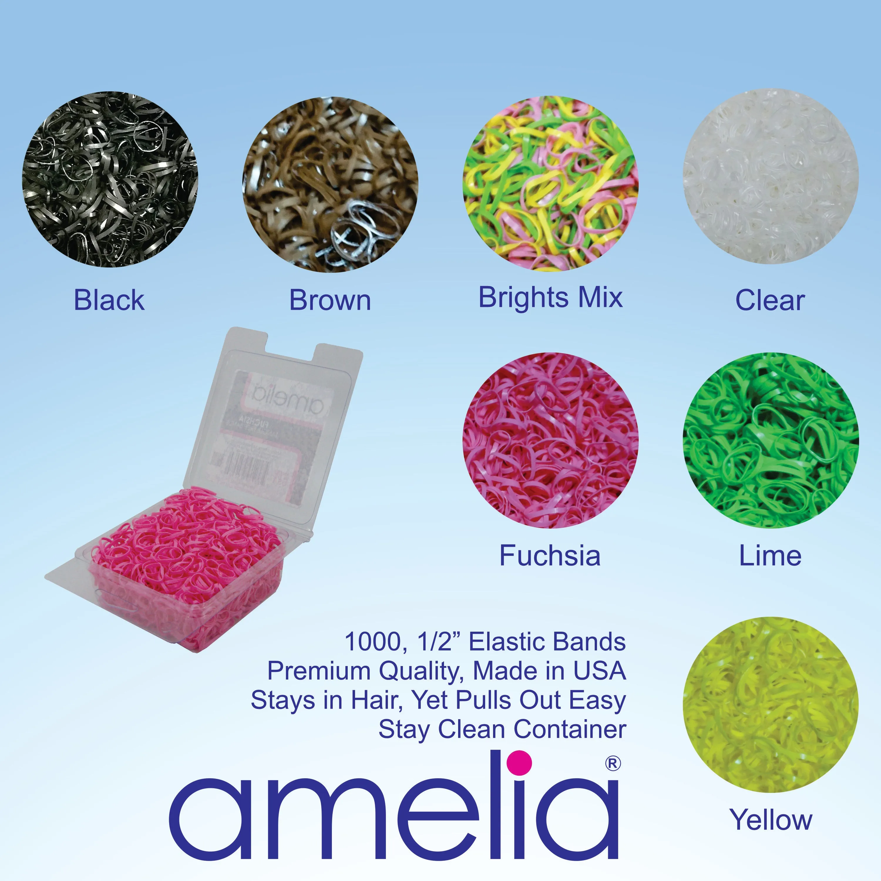 Amelia Beauty | 1/2in, Clear, Tangle Free Elastic Pony Tail Holders | Made in USA, Ideal for Ponytails, Braids, Twists. For Women, Girls. Pain Free, Snag Free, Easy Off | 1000 Pack