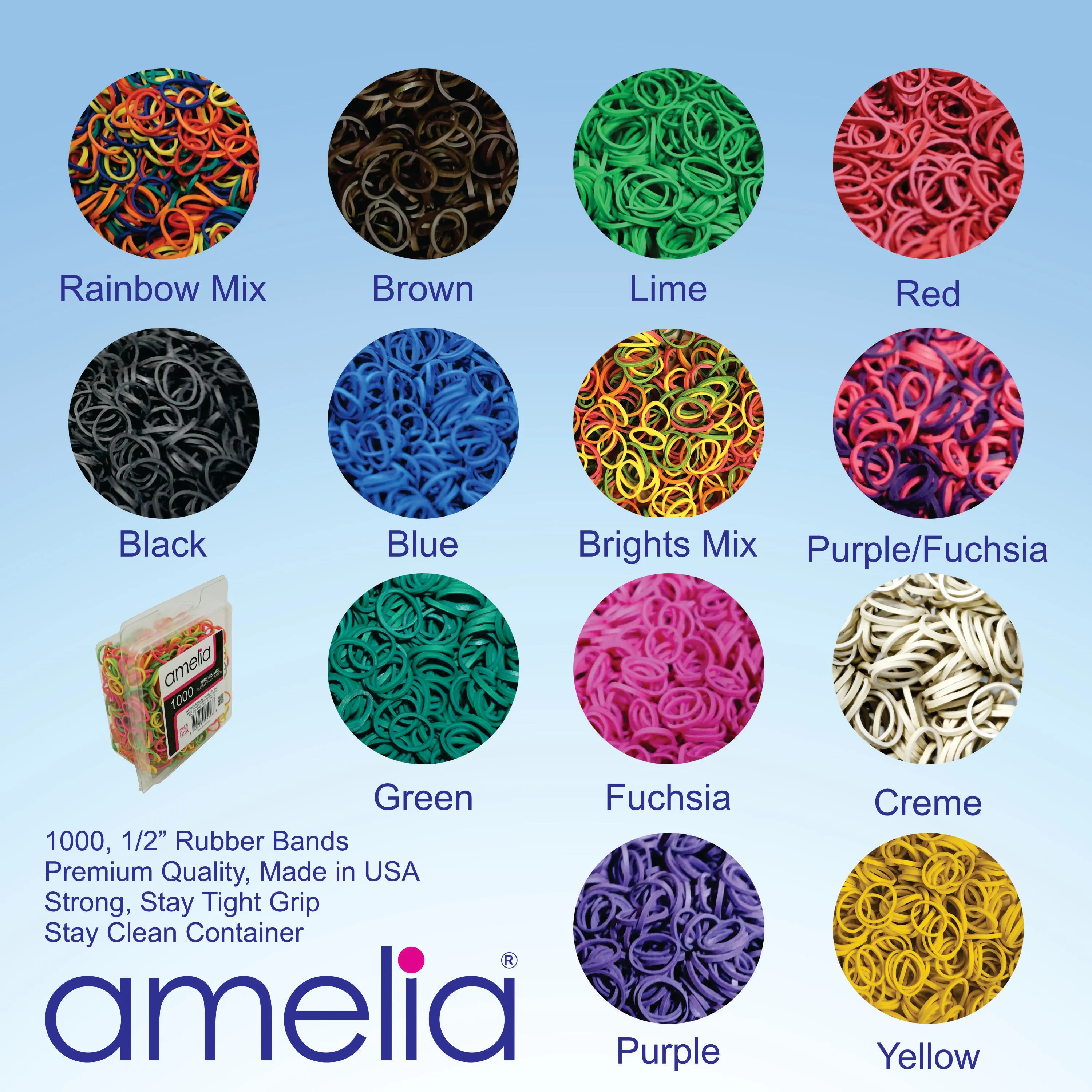 Amelia Beauty | 1/2in, Green, Elastic Rubber Band Pony Tail Holders | Made in USA, Ideal for Ponytails, Braids, Twists, Dreadlocks, Styling Accessories for Women, Men and Girls | 1000 Pack