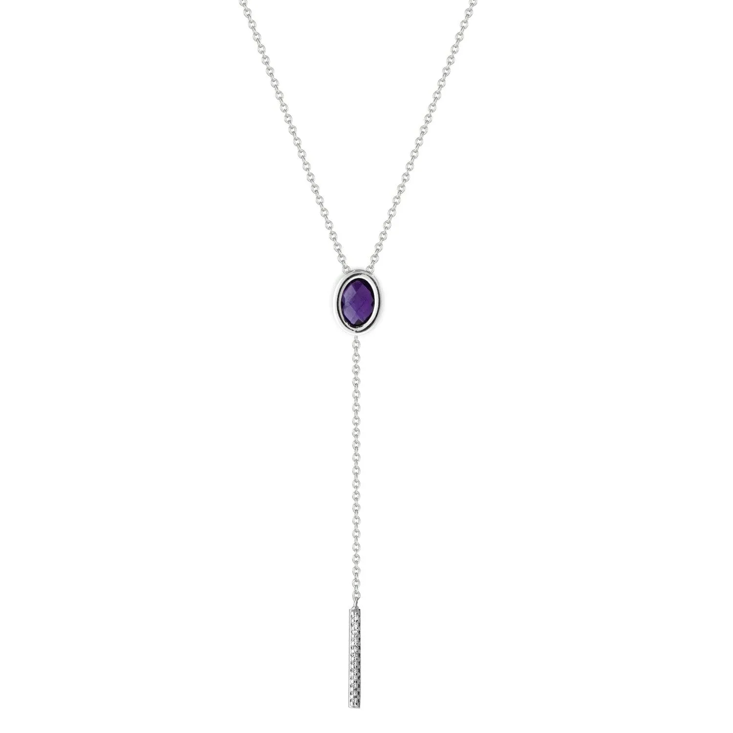 Amethyst and Created White Sapphire Lariat Silver Necklace