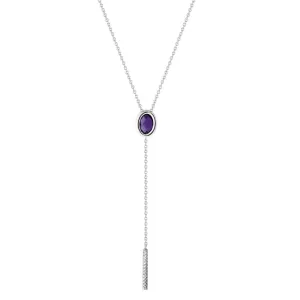 Amethyst and Created White Sapphire Lariat Silver Necklace