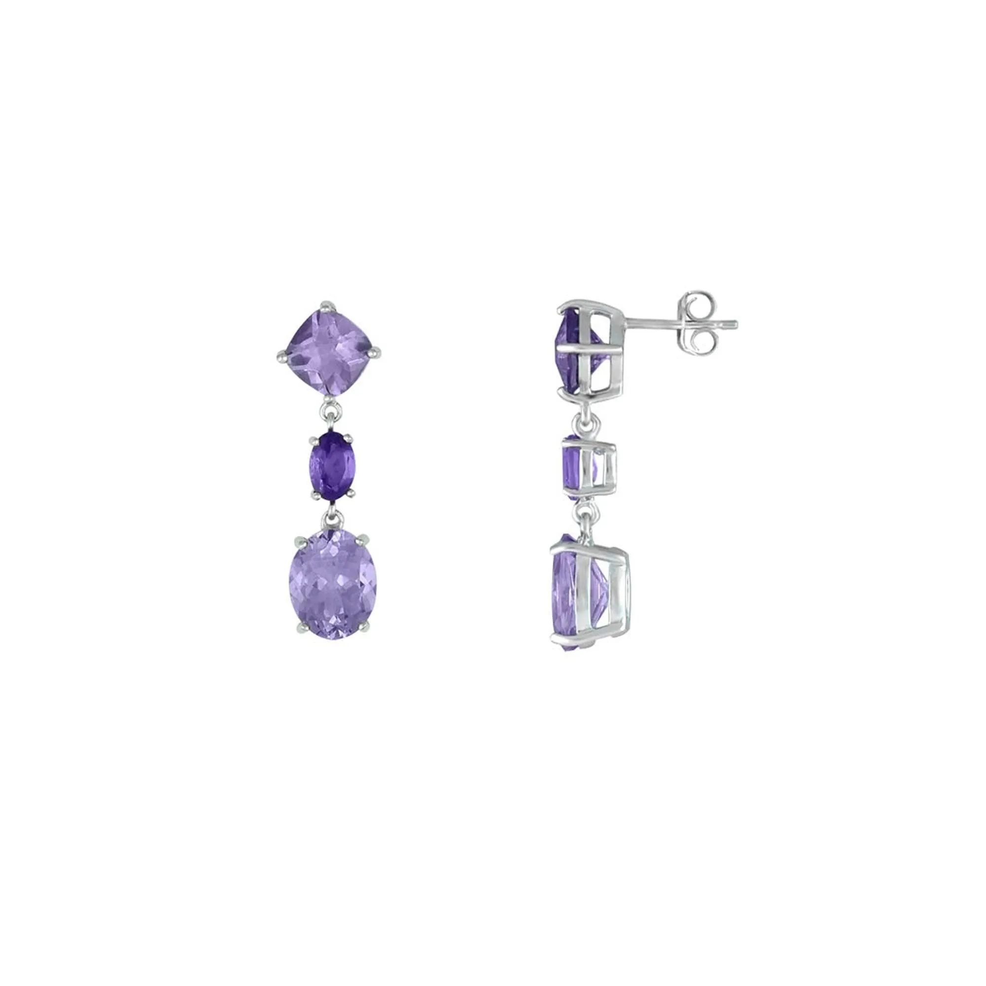 Amethyst and Pink Amethyst Drop Earrings in Silver