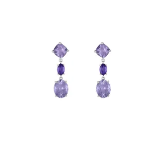 Amethyst and Pink Amethyst Drop Earrings in Silver