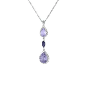 Amethyst and Pink Amethyst Drop Pendant in Sterling Silver