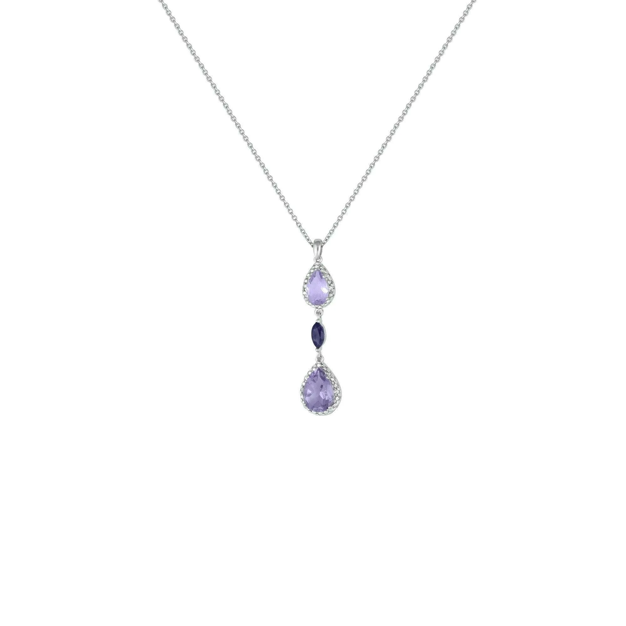 Amethyst and Pink Amethyst Drop Pendant in Sterling Silver