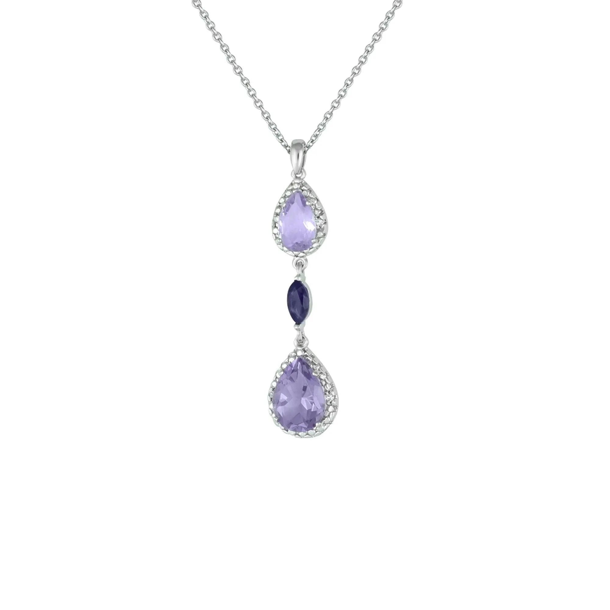 Amethyst and Pink Amethyst Drop Pendant in Sterling Silver