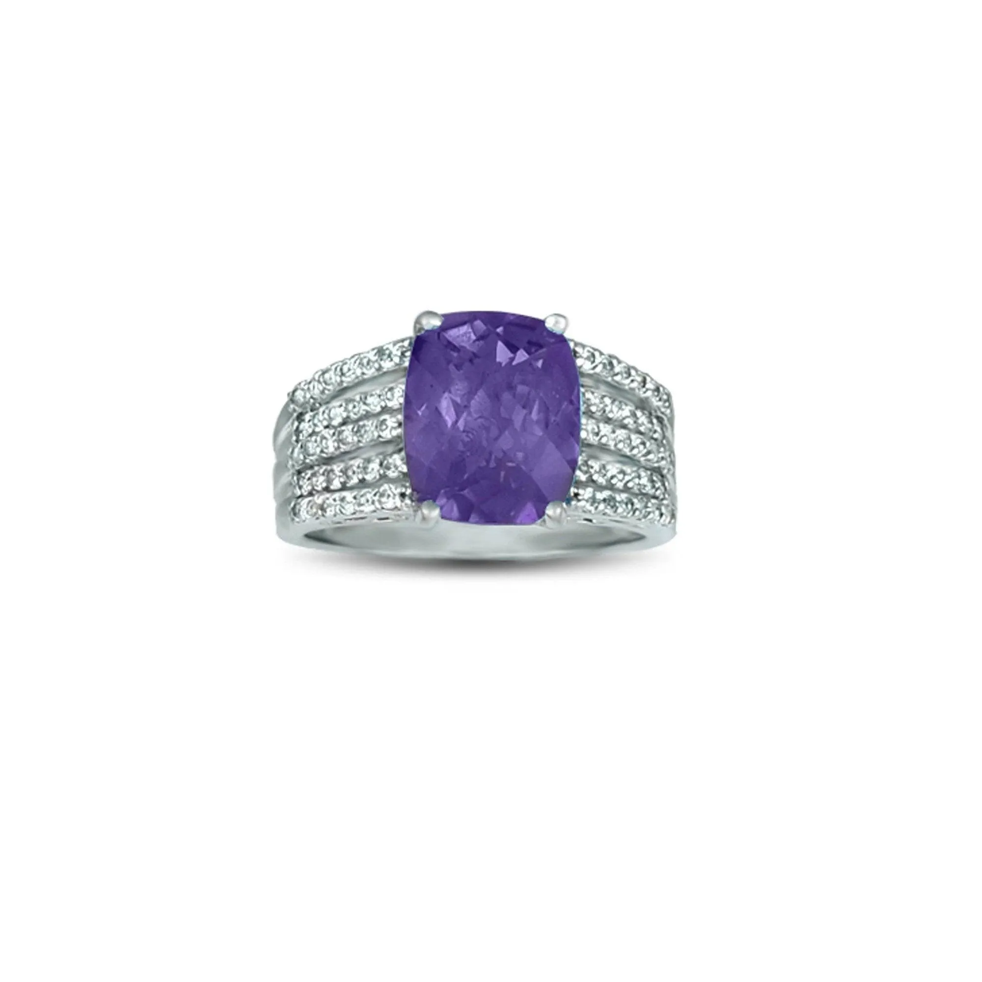 Amethyst and White Topaz Fashion Silver Ring