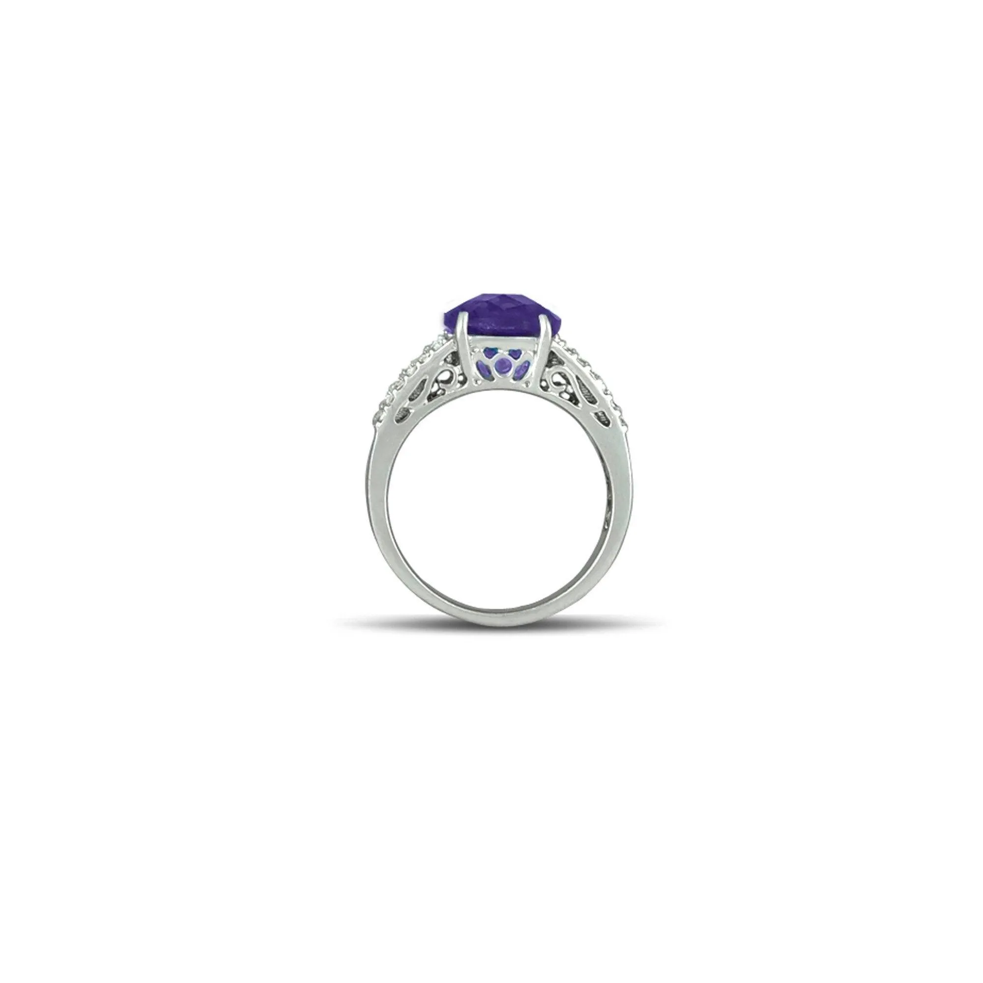 Amethyst and White Topaz Fashion Silver Ring