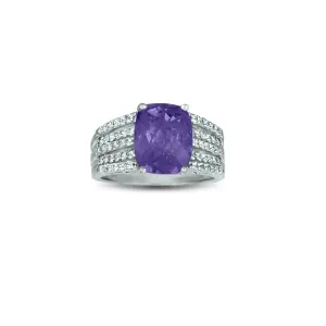 Amethyst and White Topaz Fashion Silver Ring