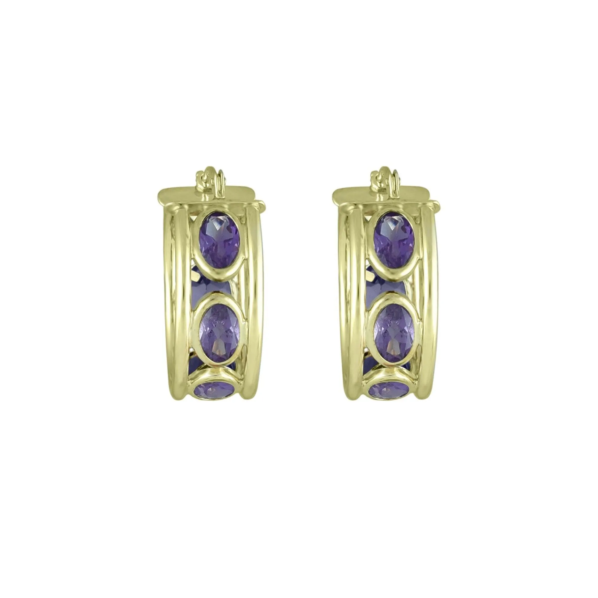 Amethyst Huggy Hoop Fashion Earrings in 10K Yellow Gold