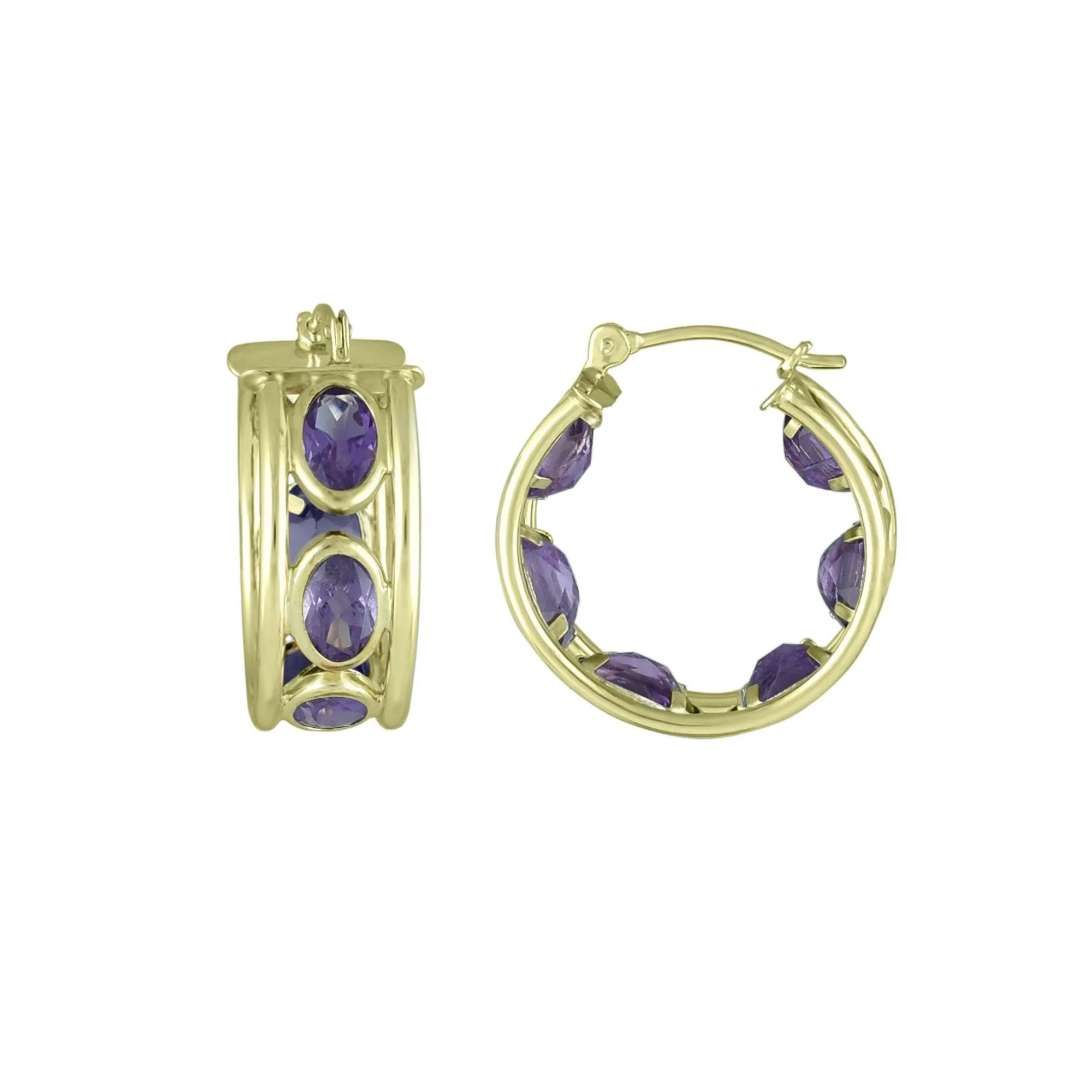 Amethyst Huggy Hoop Fashion Earrings in 10K Yellow Gold