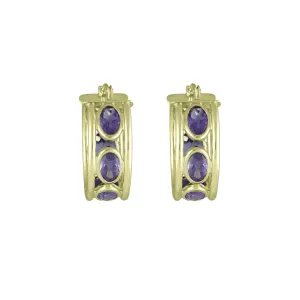 Amethyst Huggy Hoop Fashion Earrings in 10K Yellow Gold
