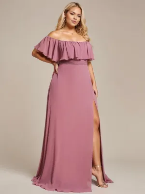 Angelina off shoulder bridesmaid dress with split in dusky rose s8 Express NZ Wide
