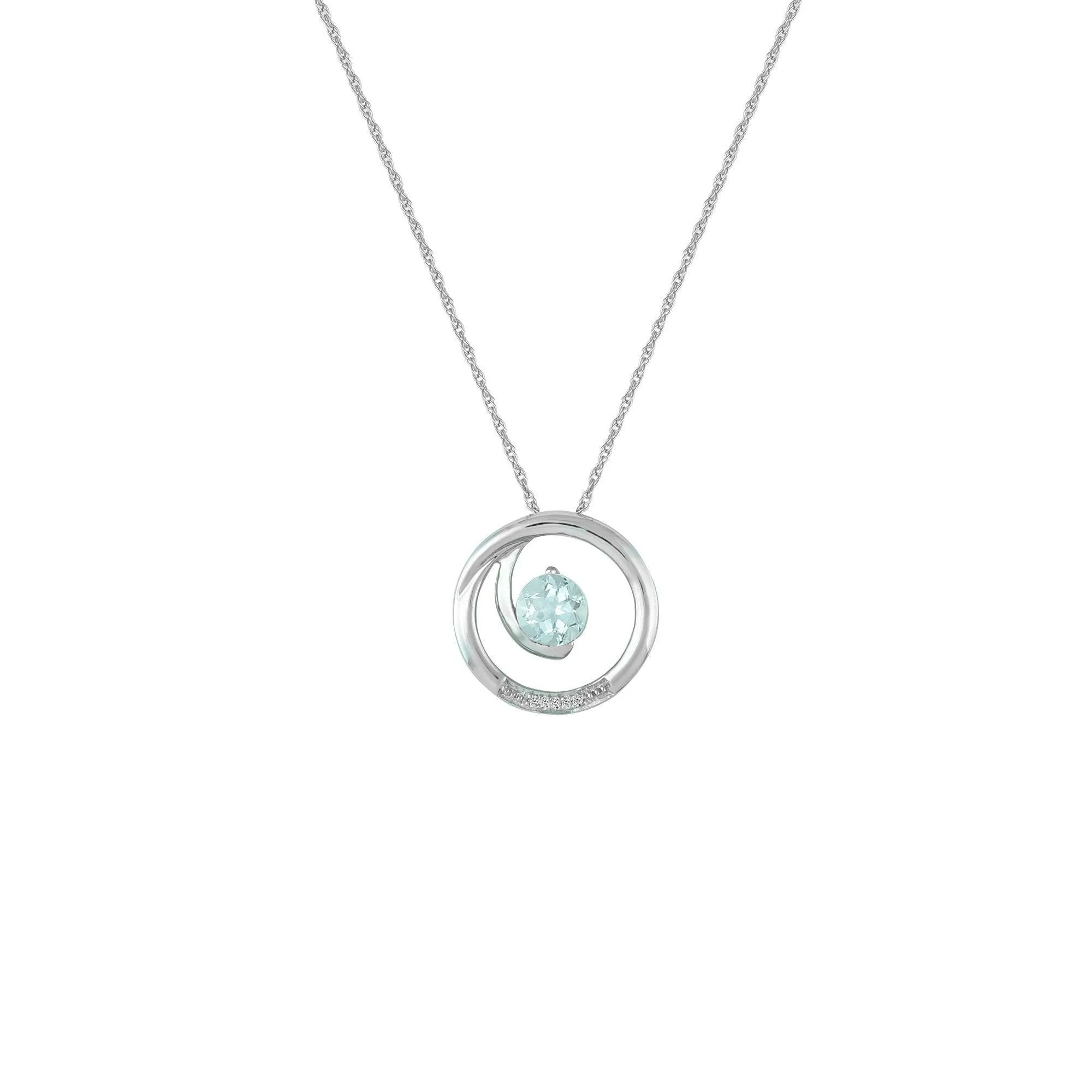 Aquamarine and Diamond Accent Fashion Pendant in 10K White Gold