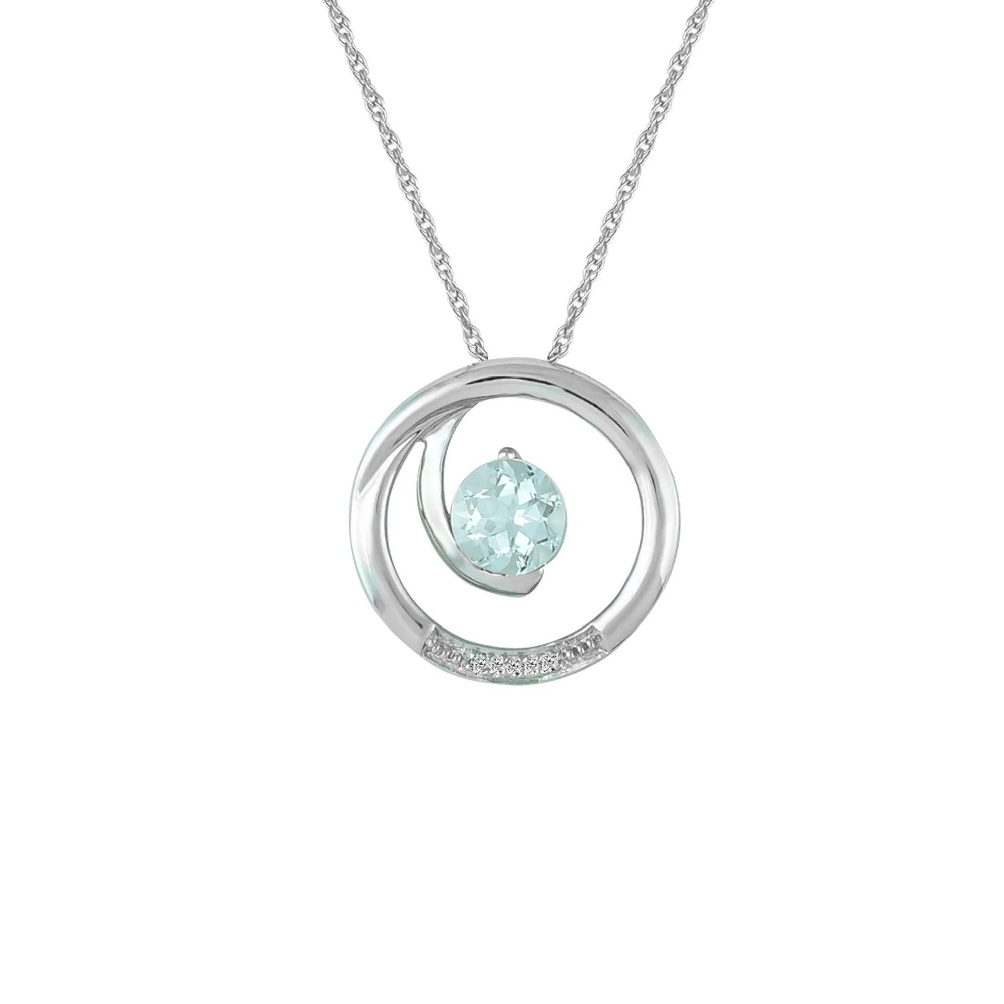 Aquamarine and Diamond Accent Fashion Pendant in 10K White Gold