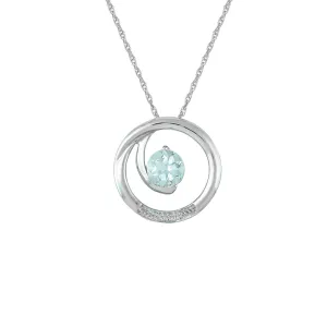 Aquamarine and Diamond Accent Fashion Pendant in 10K White Gold