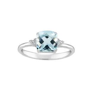 Aquamarine and Diamond Accent Ring in Sterling Silver