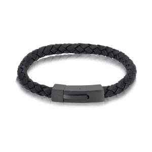 A.R.Z Men's Black Leather Black Clasp 8.5  Bracelet