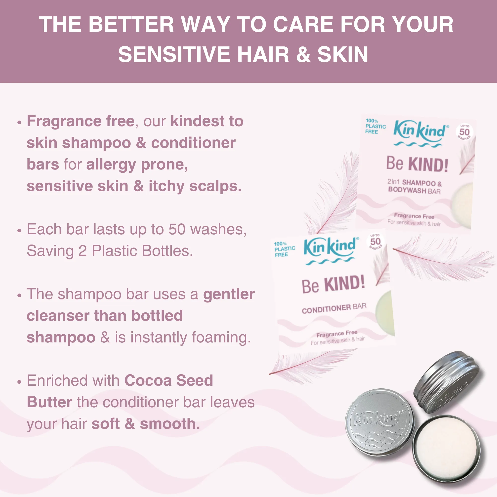 Be KIND! TRAVEL GIFT SET. Fragrance free Shampoo bar   Conditioner bar & 2 Travel Storage Tins. For Sensitive Skin. Saves 4 plastic bottles!