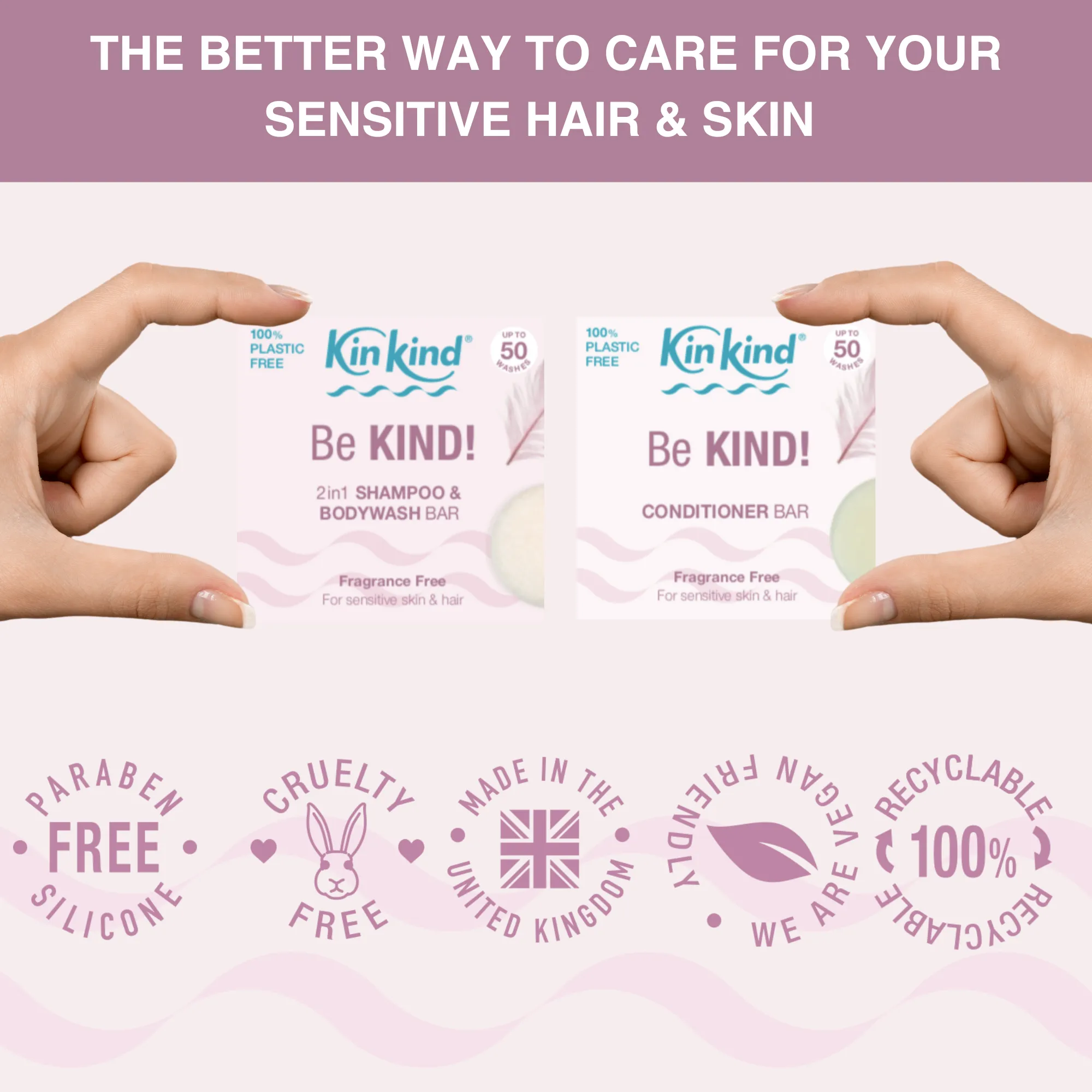 Be KIND! TRAVEL GIFT SET. Fragrance free Shampoo bar   Conditioner bar & 2 Travel Storage Tins. For Sensitive Skin. Saves 4 plastic bottles!