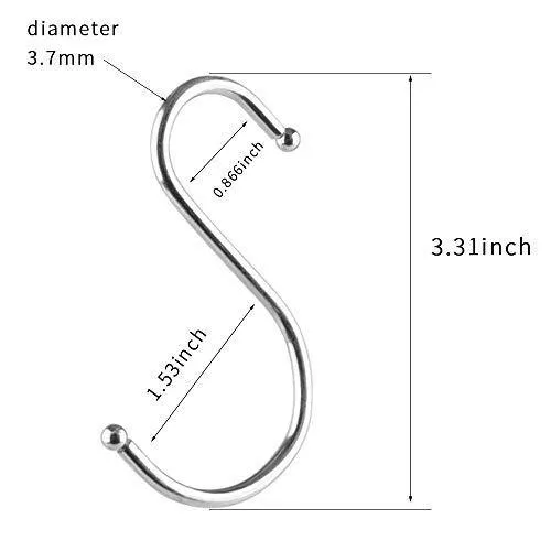 Betrome 20 Pack 3.3" S Hooks, Heavy Duty S Shaped Hooks, S Shape Hangers for Kitchen, Bathroom, Bedroom and Office.